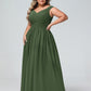 Vestido maxi con escote en V y hombros descubiertos con bolsillos Verde Oliva Tallas Grandes