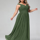 Vestido maxi con escote en V y hombros descubiertos con bolsillos Verde Oliva Tallas Grandes