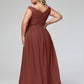 Vestido maxi con escote en V y hombros descubiertos con bolsillos Terracota Tallas Grandes