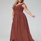 Vestido maxi con escote en V y hombros descubiertos con bolsillos Terracota Tallas Grandes