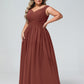 Vestido maxi con escote en V y hombros descubiertos con bolsillos Terracota Tallas Grandes