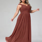 Vestido maxi con escote en V y hombros descubiertos con bolsillos Terracota Tallas Grandes
