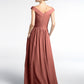 Vestido maxi con escote en V y hombros descubiertos con bolsillos Terracota