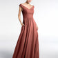 Vestido maxi con escote en V y hombros descubiertos con bolsillos Terracota