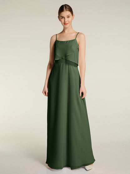Vestidos sencillos de dama de honor con tirantes finos Verde Oliva Tallas Grandes