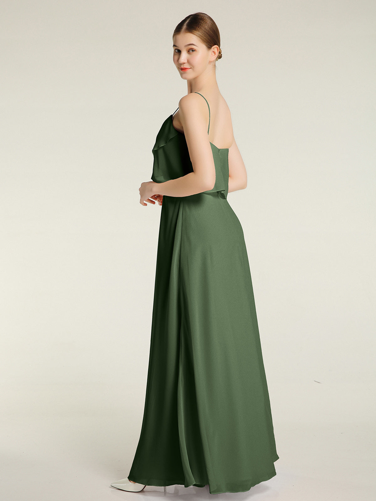 Vestidos sencillos de dama de honor con tirantes finos Verde Oliva Tallas Grandes