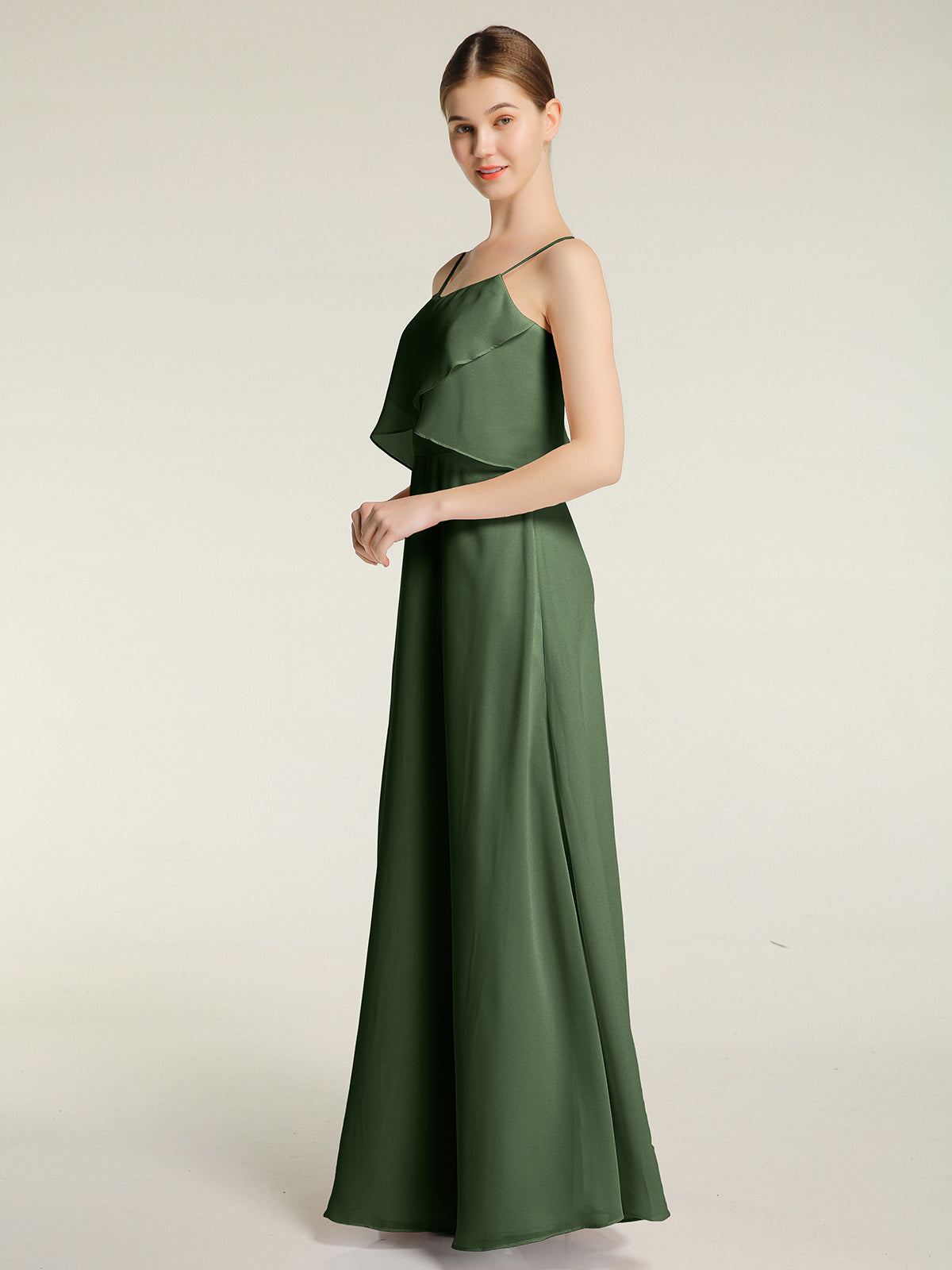 Vestidos sencillos de dama de honor con tirantes finos Verde Oliva Tallas Grandes