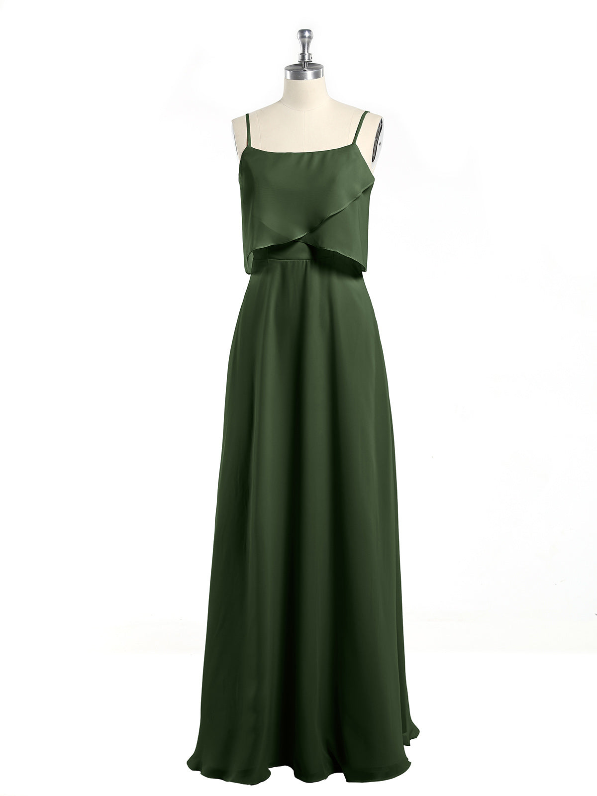 Vestidos sencillos de dama de honor con tirantes finos Verde Oliva Tallas Grandes
