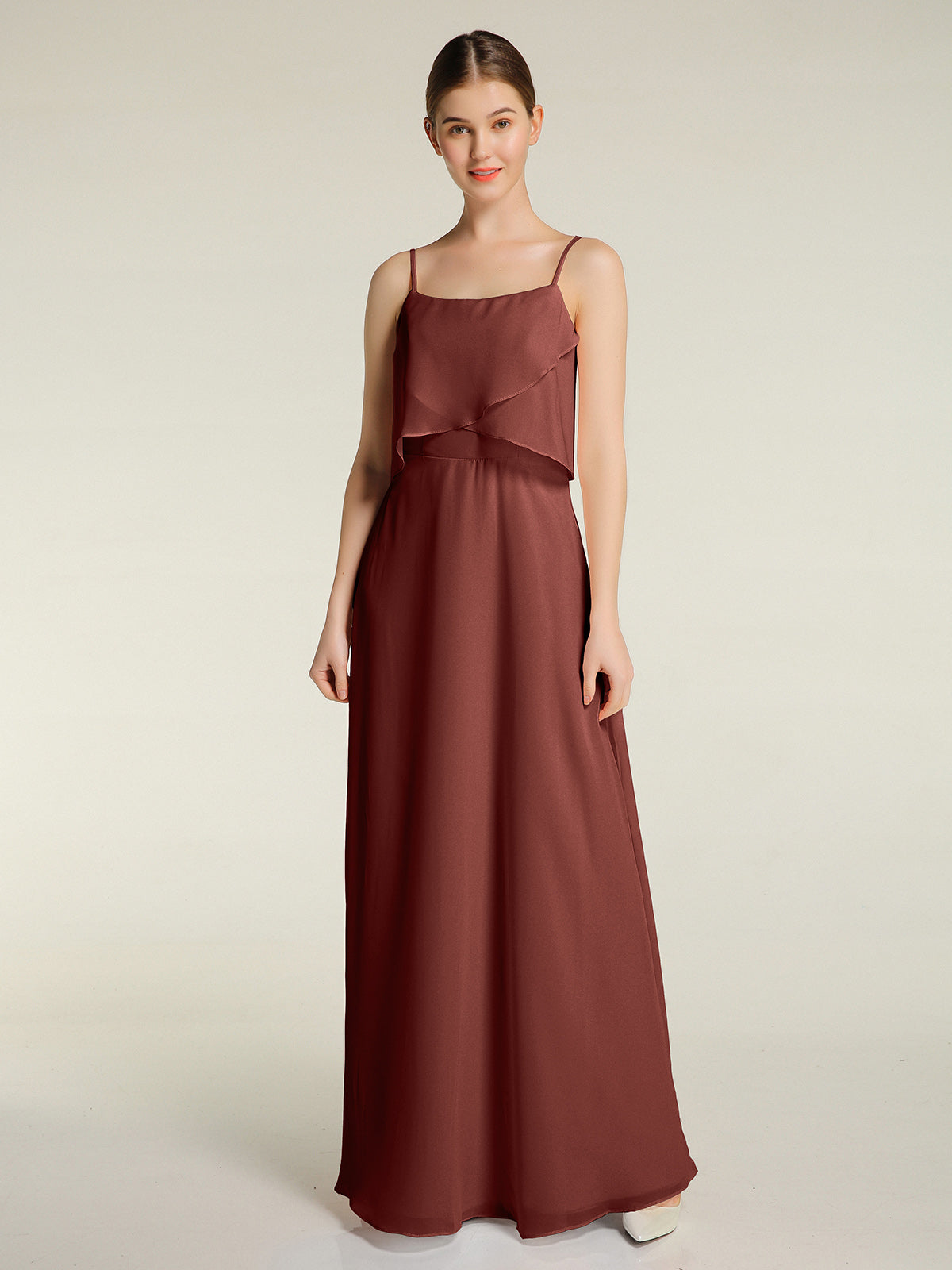 Vestidos sencillos de dama de honor con tirantes finos Terracota