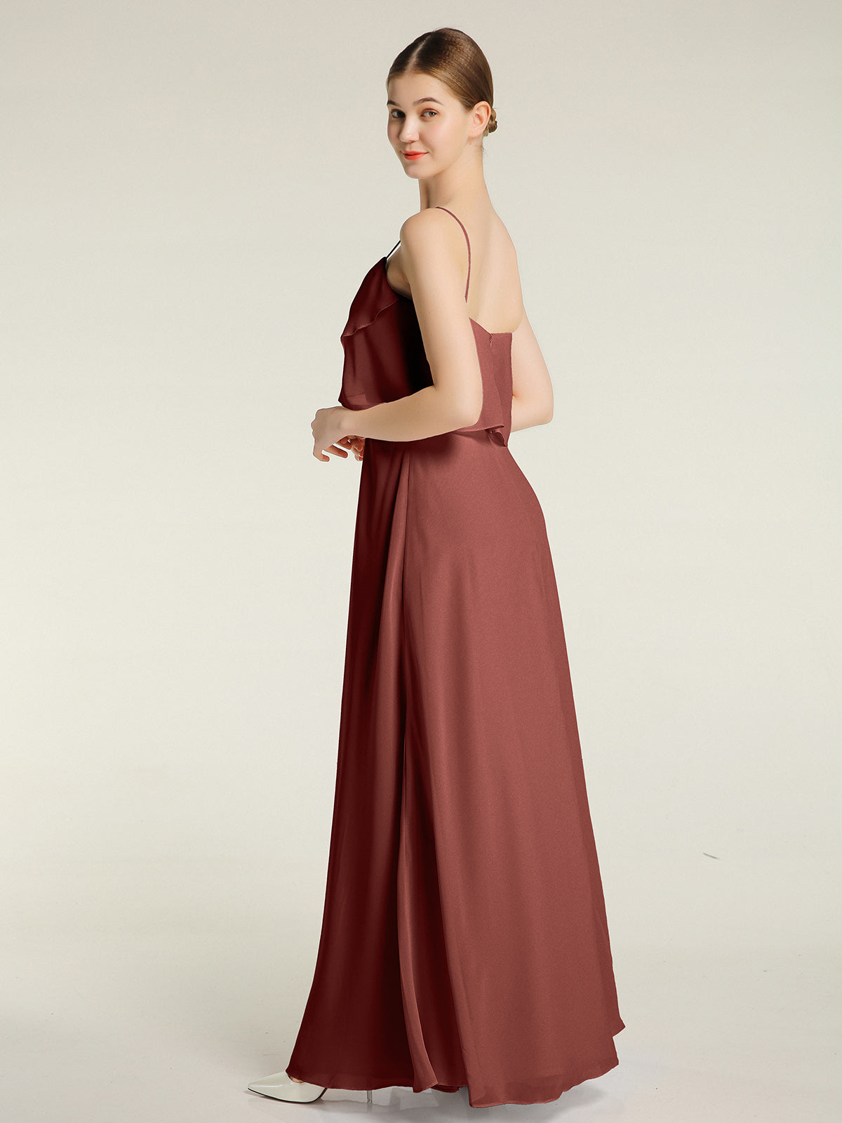 Vestidos sencillos de dama de honor con tirantes finos Terracota Tallas Grandes