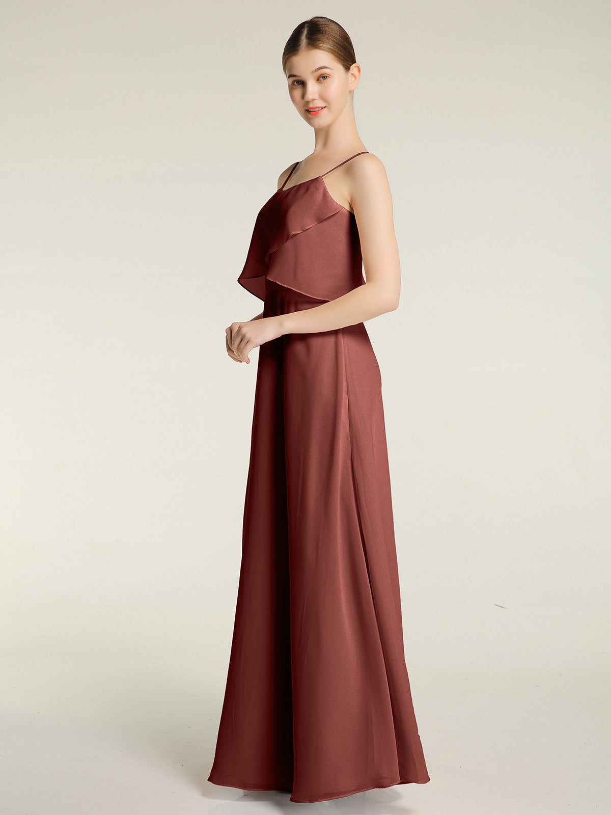 Vestidos sencillos de dama de honor con tirantes finos Terracota