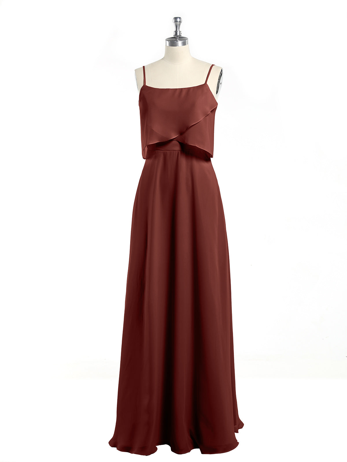 Vestidos sencillos de dama de honor con tirantes finos Terracota Tallas Grandes