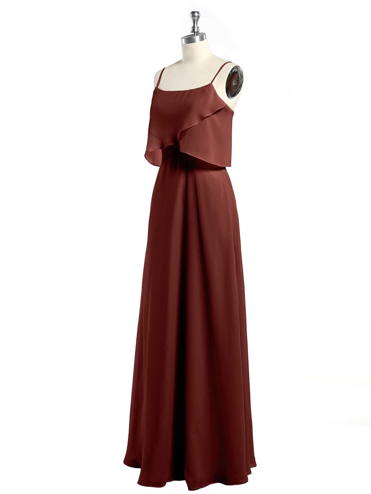 Vestidos sencillos de dama de honor con tirantes finos Terracota