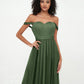 Vestidos de tul estilo princesa de hombros descubiertos con lazo en la cintura Verde Oliva Tallas Grandes