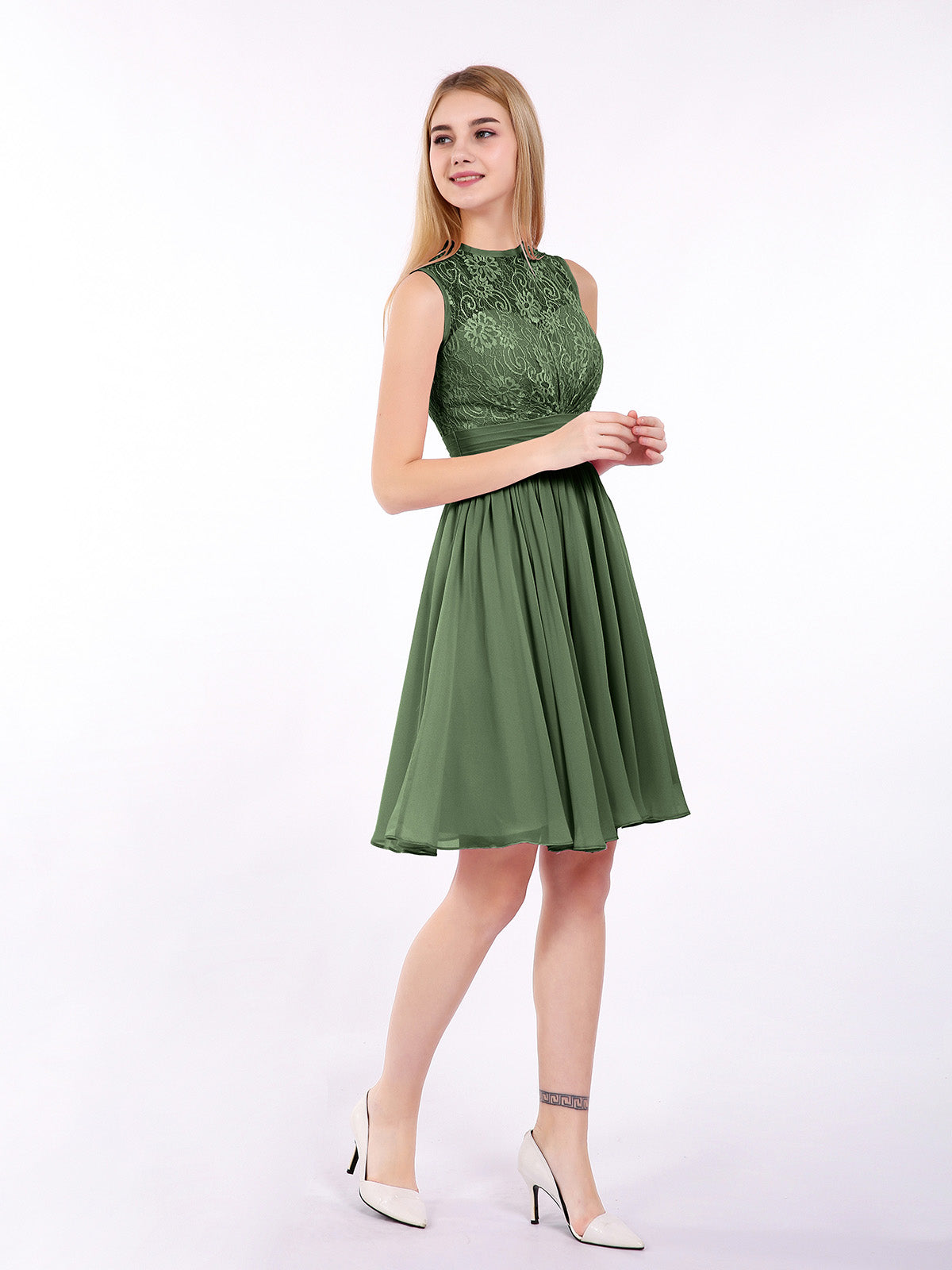 Harriet Espejismo Gasa Y Encaje Vestido Verde Oliva Tallas Grandes
