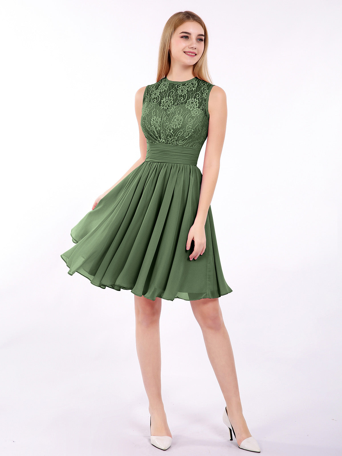 Harriet Espejismo Gasa Y Encaje Vestido Verde Oliva Tallas Grandes