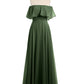 Vestido largo de chiffon con hombros descubiertos Verde Oliva Tallas Grandes