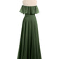 Vestido largo de chiffon con hombros descubiertos Verde Oliva Tallas Grandes