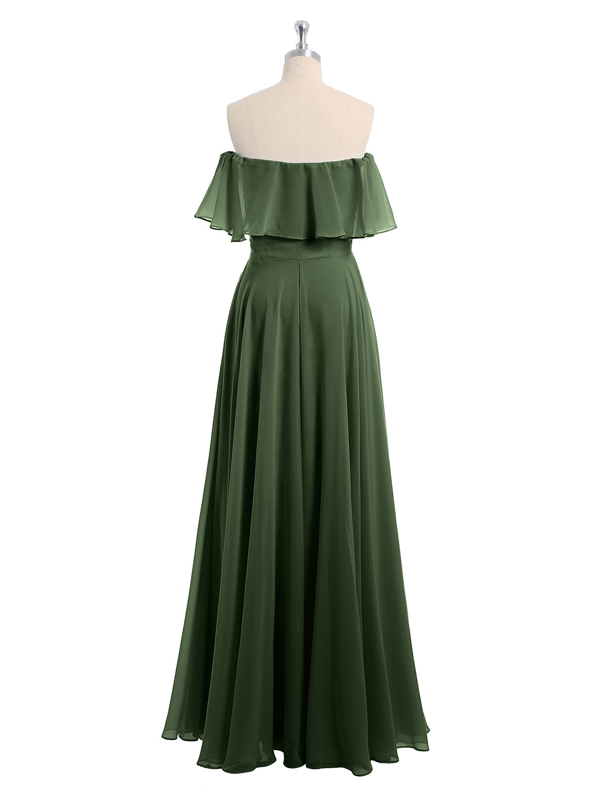 Vestido largo de chiffon con hombros descubiertos Verde Oliva Tallas Grandes