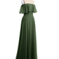 Vestido largo de chiffon con hombros descubiertos Verde Oliva Tallas Grandes