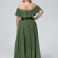 Vestido largo de chiffon con hombros descubiertos Verde Oliva Tallas Grandes