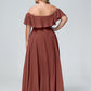 Vestido largo de chiffon con hombros descubiertos Terracota Tallas Grandes