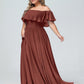 Vestido largo de chiffon con hombros descubiertos Terracota Tallas Grandes
