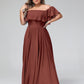 Vestido largo de chiffon con hombros descubiertos Terracota Tallas Grandes