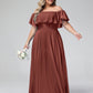 Vestido largo de chiffon con hombros descubiertos Terracota Tallas Grandes
