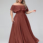 Vestido largo de chiffon con hombros descubiertos Terracota Tallas Grandes