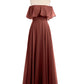 Vestido largo de chiffon con hombros descubiertos Terracota Tallas Grandes