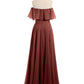 Vestido largo de chiffon con hombros descubiertos Terracota Tallas Grandes