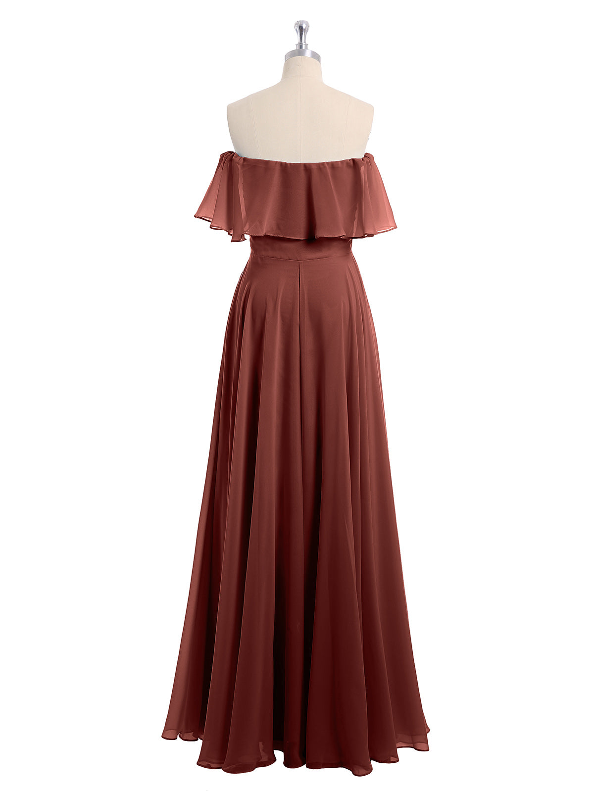 Vestido largo de chiffon con hombros descubiertos Terracota Tallas Grandes