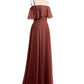 Vestido largo de chiffon con hombros descubiertos Terracota Tallas Grandes