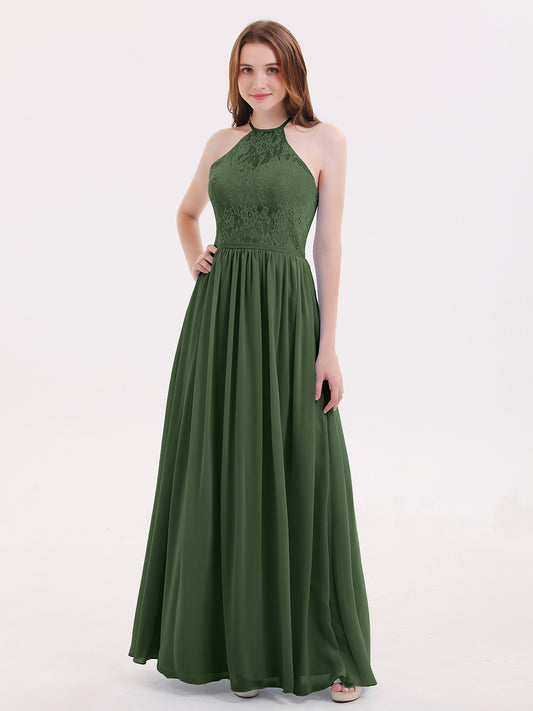 Hedda Gasa Maxi Cabestro Vestido Con Encaje Corpino Verde Oliva