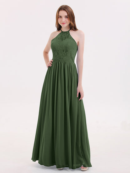 Hedda Gasa Maxi Cabestro Vestido Con Encaje Corpino Verde Oliva Tallas Grandes