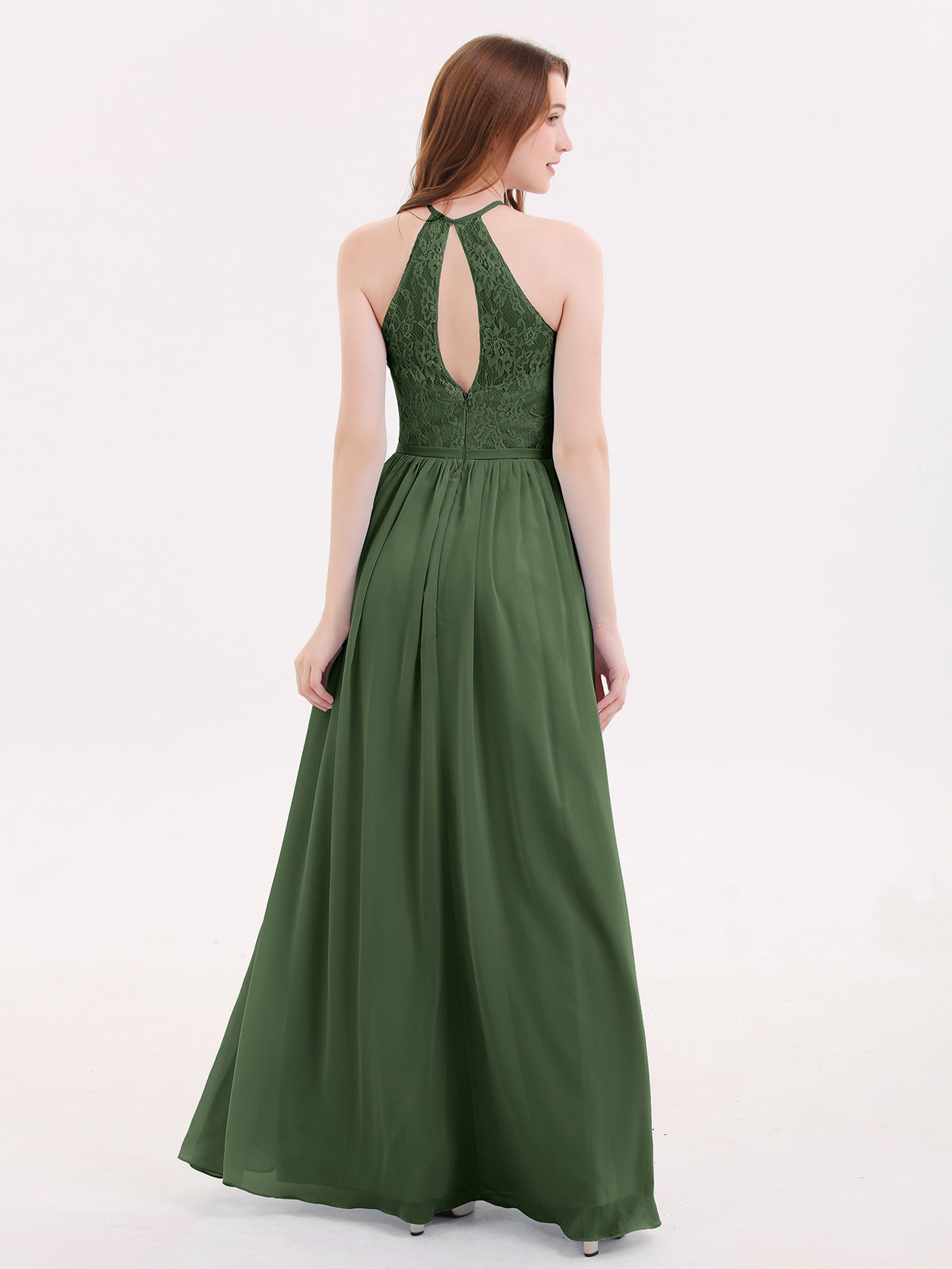 Hedda Gasa Maxi Cabestro Vestido Con Encaje Corpino Verde Oliva Tallas Grandes