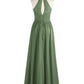 Hedda Gasa Maxi Cabestro Vestido Con Encaje Corpino Verde Oliva Tallas Grandes