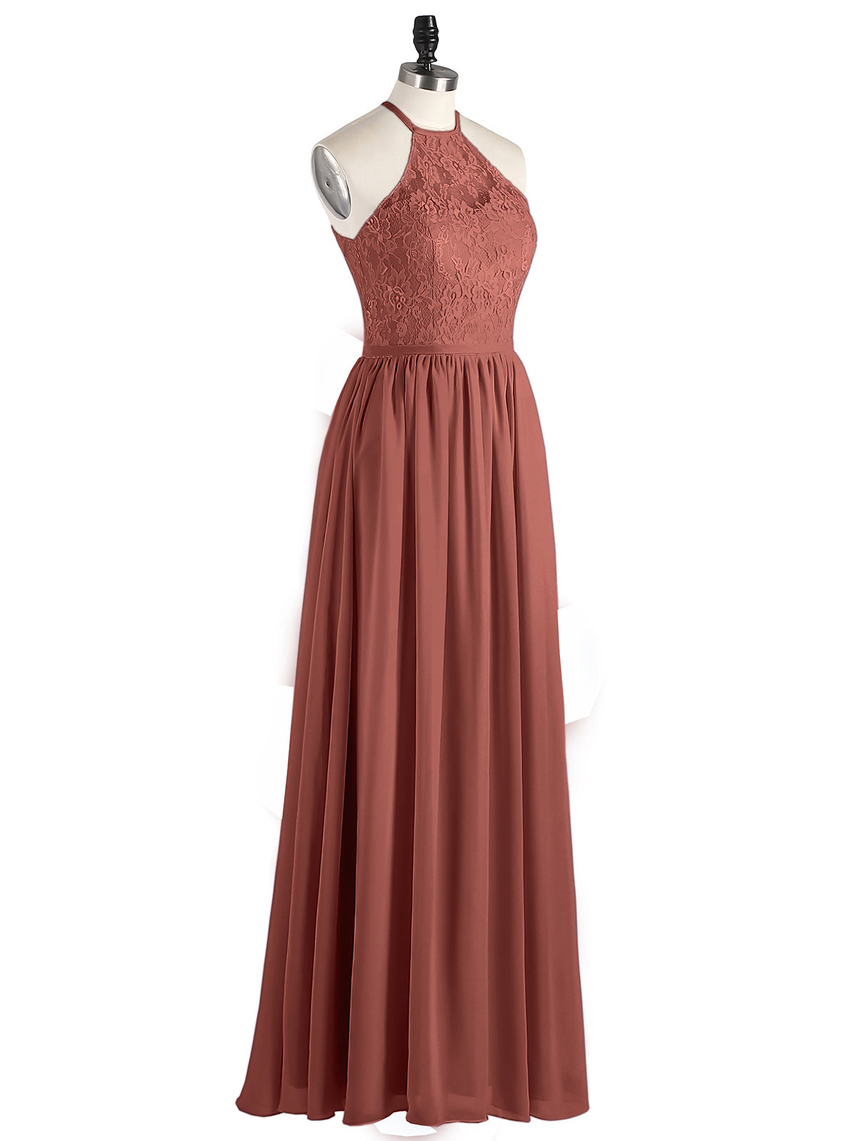 Hedda Gasa Maxi Cabestro Vestido Con Encaje Corpino Terracota Tallas Grandes