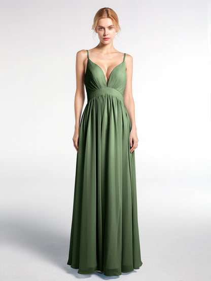 Vestido largo de chiffon con escote en forma de V y cintura imperio Verde Oliva Tallas Grandes