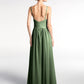 Vestido largo de chiffon con escote en forma de V y cintura imperio Verde Oliva Tallas Grandes