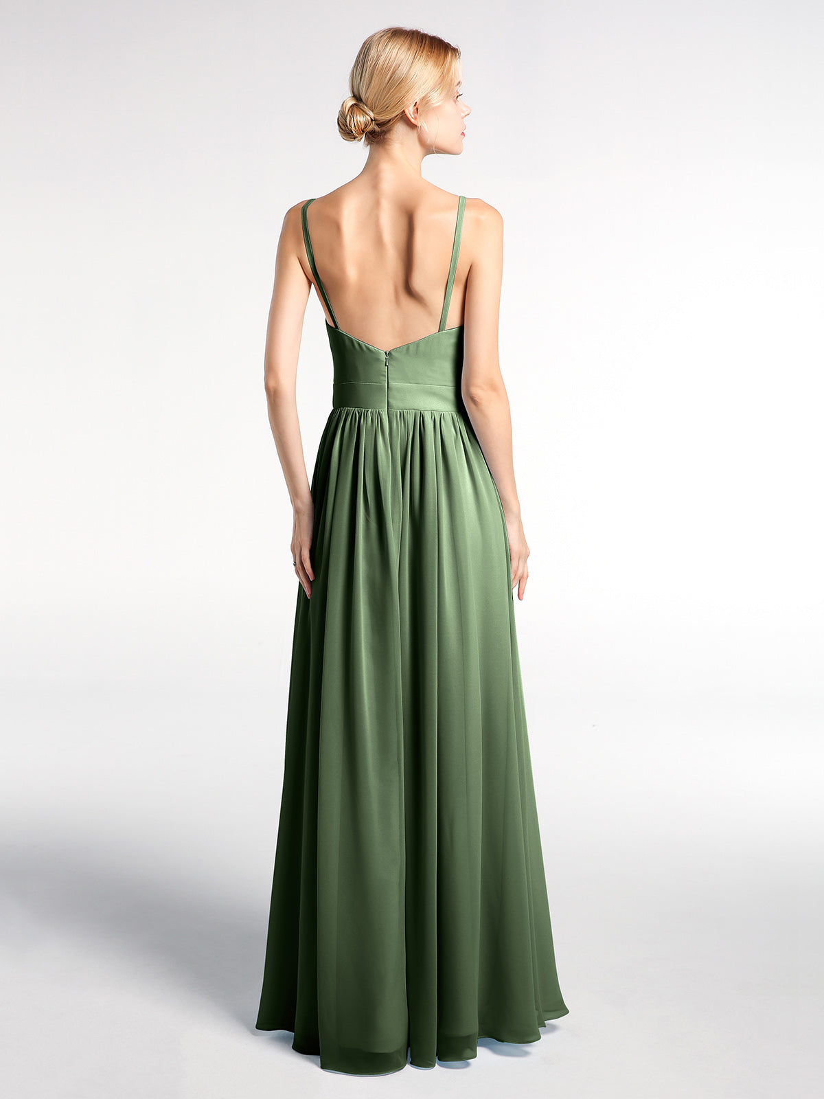 Vestido largo de chiffon con escote en forma de V y cintura imperio Verde Oliva Tallas Grandes