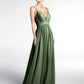 Vestido largo de chiffon con escote en forma de V y cintura imperio Verde Oliva Tallas Grandes