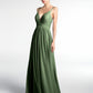 Vestido largo de chiffon con escote en forma de V y cintura imperio Verde Oliva Tallas Grandes