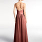 Vestido largo de chiffon con escote en forma de V y cintura imperio Terracota