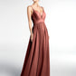Vestido largo de chiffon con escote en forma de V y cintura imperio Terracota