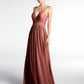 Vestido largo de chiffon con escote en forma de V y cintura imperio Terracota
