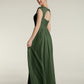 Vestidos de chiffon con escote en corazón y mangas cap de encaje Verde Oliva