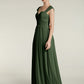 Vestidos de chiffon con escote en corazón y mangas cap de encaje Verde Oliva