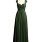 Vestidos de chiffon con escote en corazón y mangas cap de encaje Verde Oliva